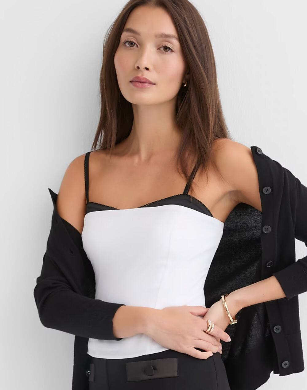 NEW Loft Satin Trim Strappy Bustier Top Black White Preppy Sexy Going Out Wom 4